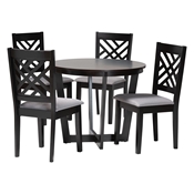 Baxton Studio Alena Modern Grey Fabric and Dark Brown Finished Wood 5-Piece Dining Set